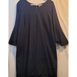 Chicos 16P Shift‎ Dress Black Ponte Flare Sleeve V Neckline Stretch Womens Sz 3P